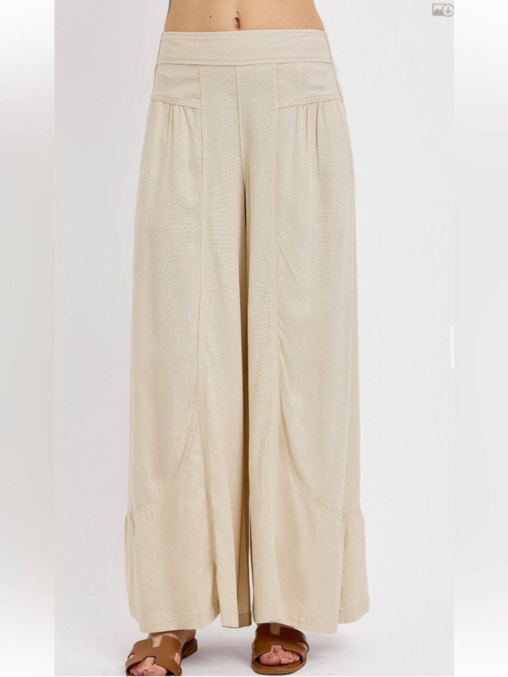 327 ❤️RISEN SHIRRING DETAILED PULL ON LINEN PANTS TAUPE